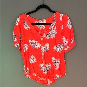 Anthropologie Coral Floral Blouse
